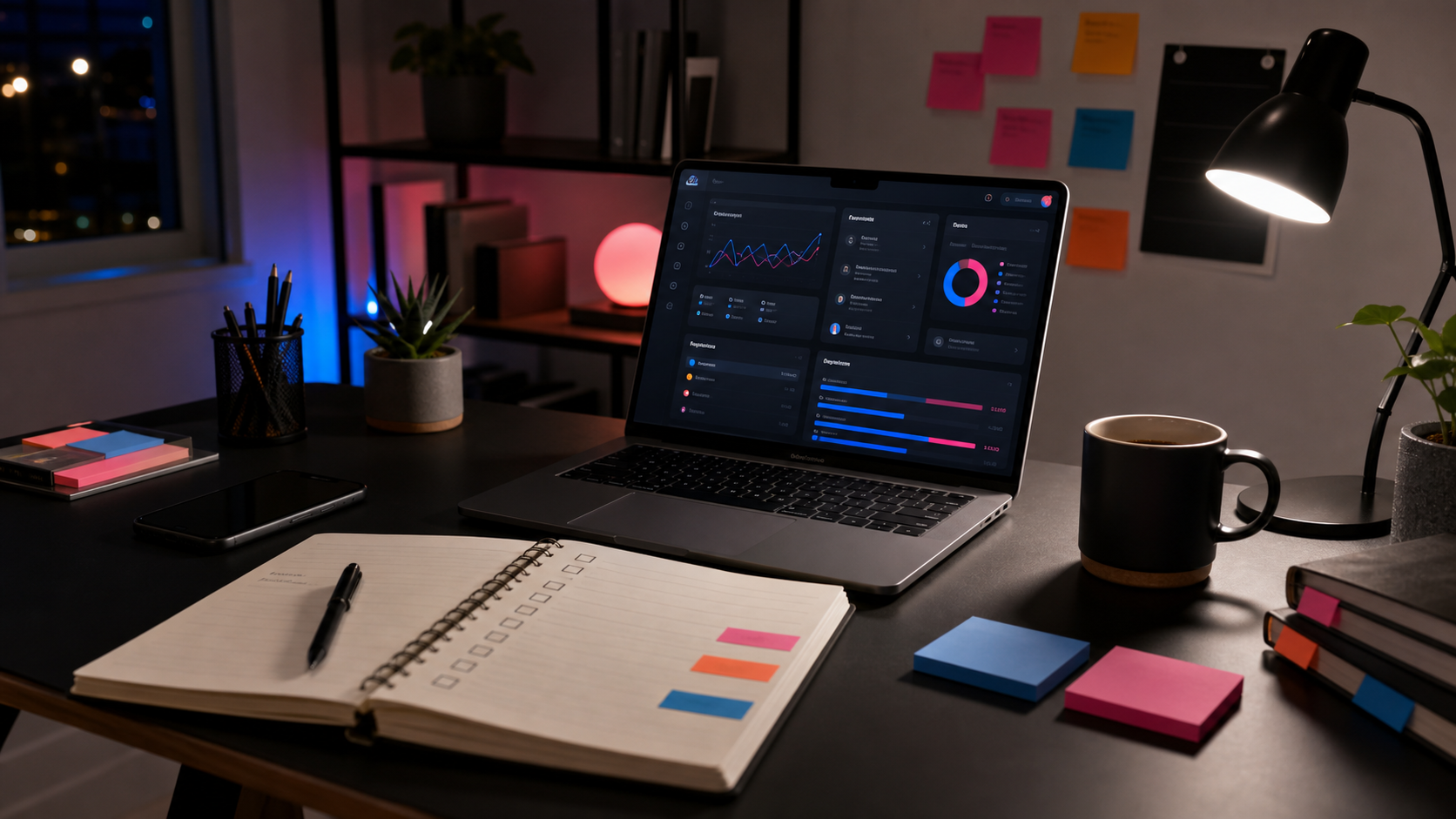 A solo founder workbench with a project dashboard, launch checklist, notes, and tools for shipping.